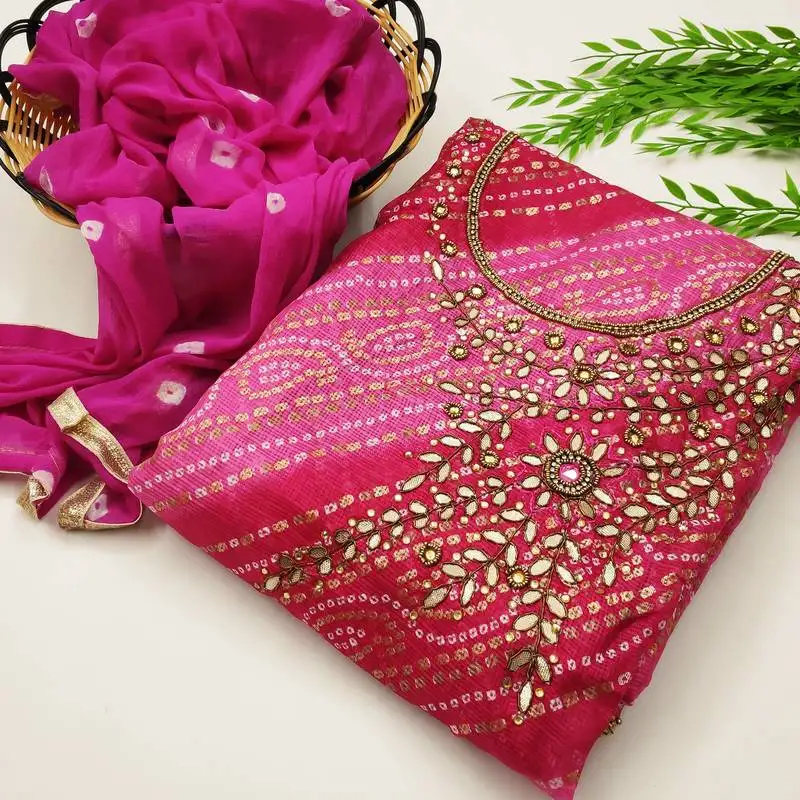 Pink bandhej jacquard salwar unstitched