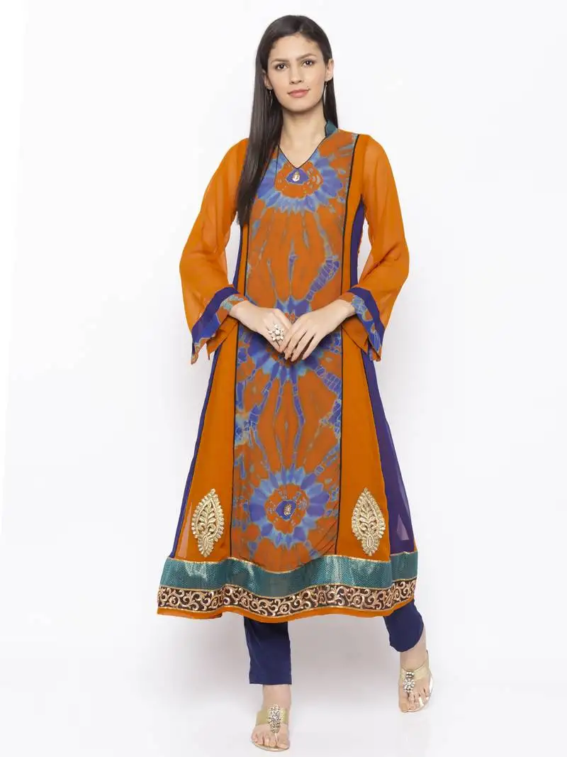 Mustard embroidered georgette party wear kurti