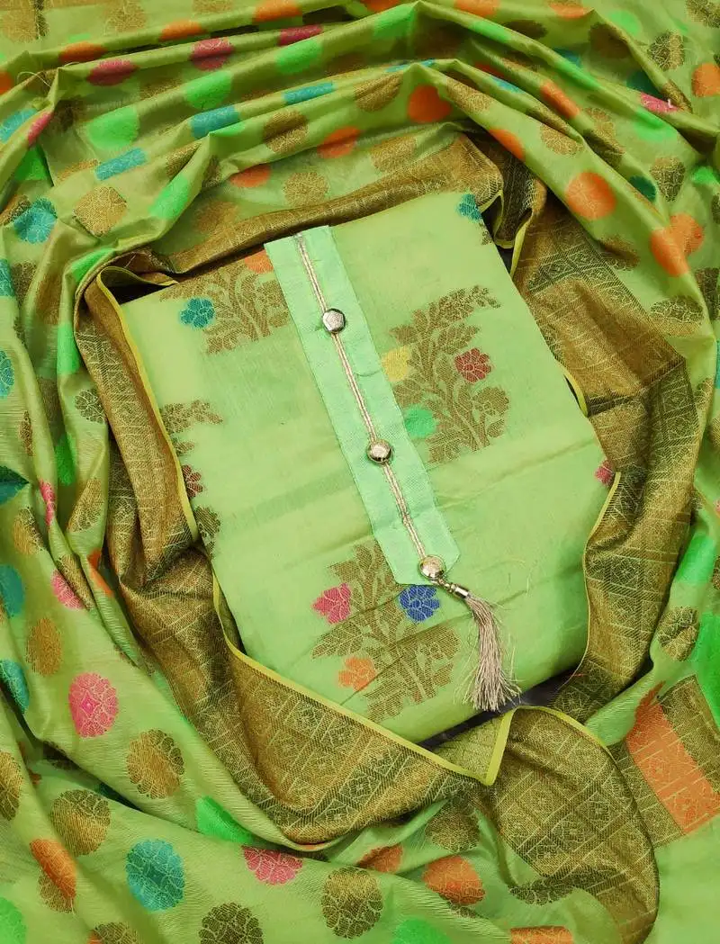 Parrot-green banarasi banarasi salwar unstitched