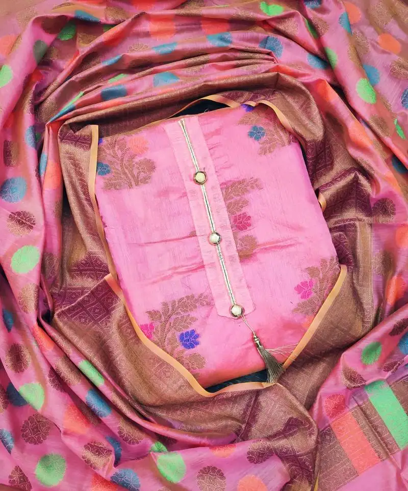 Pink banarasi banarasi salwar unstitched