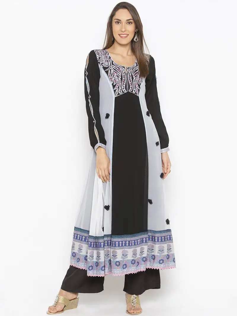 Black embroidered georgette party wear kurti