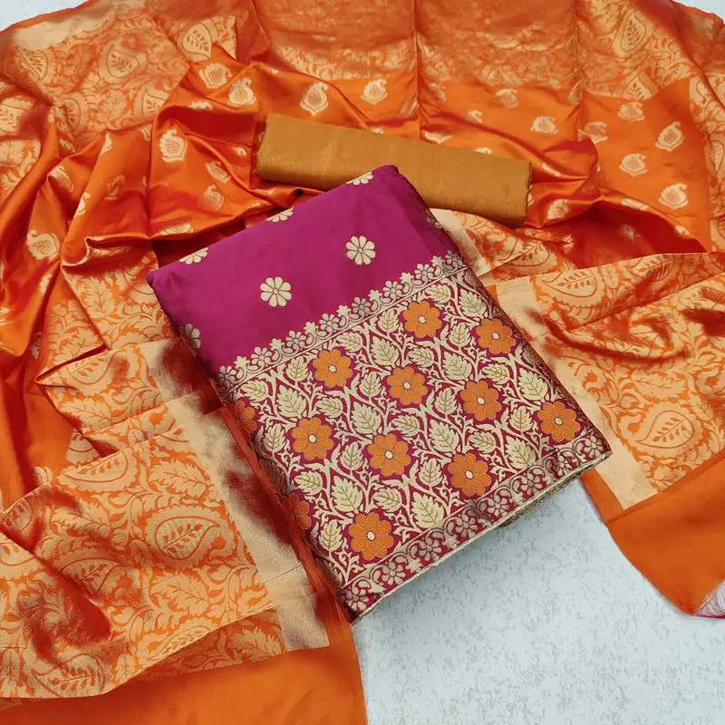 Magenta jacquard banarasi salwar unstitched