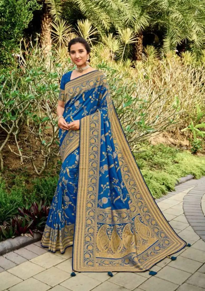 Light blue woven silk saree with blouse