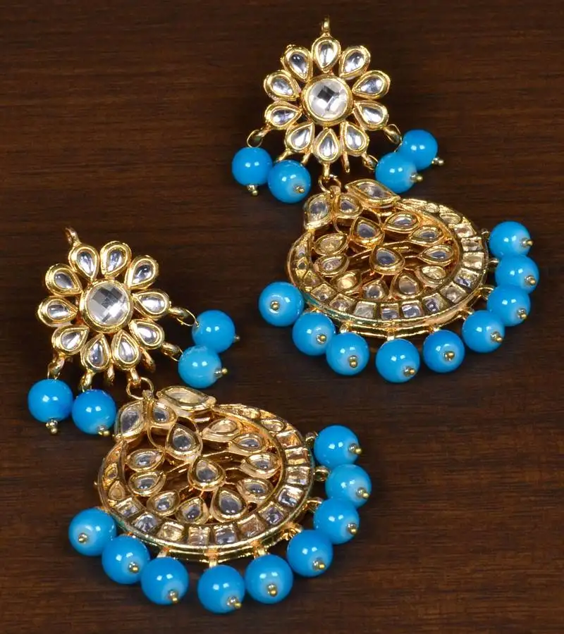 Kundan embellished ice blue beaded designer earrings 217ed132