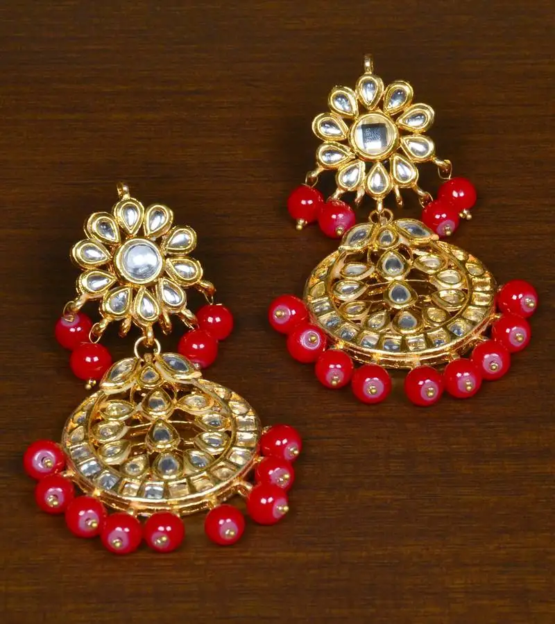 Kundan embellished red beaded designer earrings 217ed135