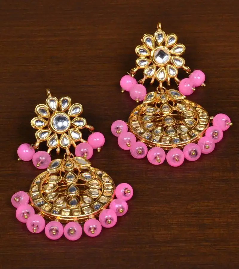 Kundan embellished baby pink beaded designer earrings 217ed138