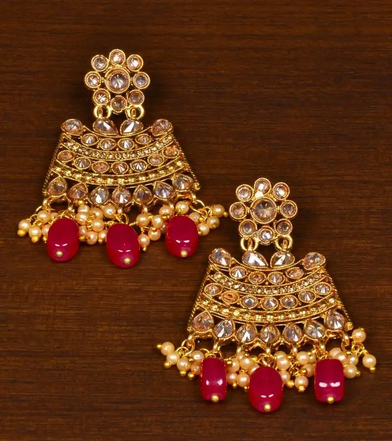 Kundan embellished ruby stone designer dangler earrings 217ed144