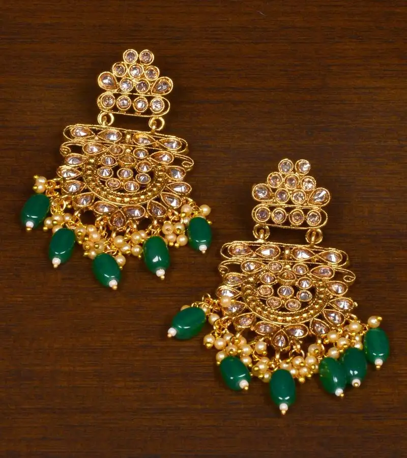 Kundan embellished emerald stone designer dangler earrings 217ed145