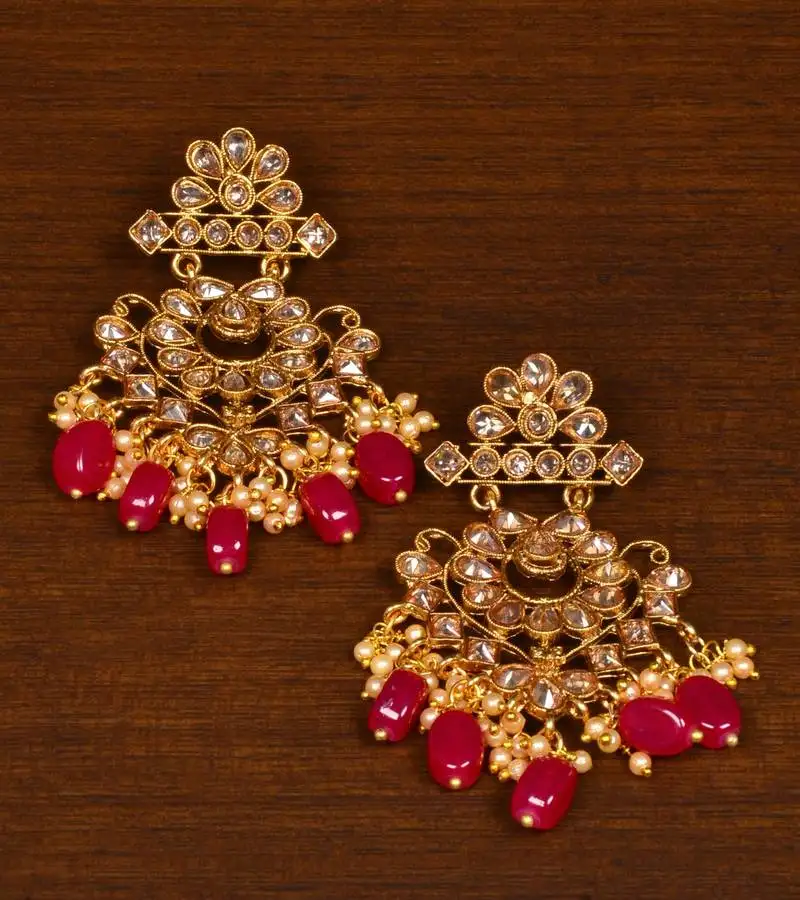 Kundan embellished ruby stone designer dangler earrings 217ed146
