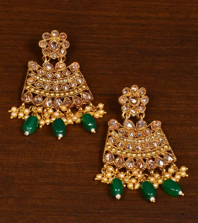 Kundan embellished emerald stone designer dangler earrings 217ed147