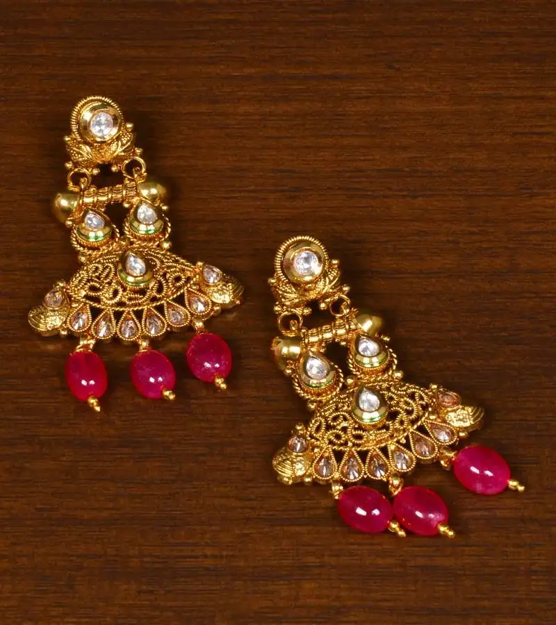 Kundan embellished ruby stone designer dangler earrings 217ed149