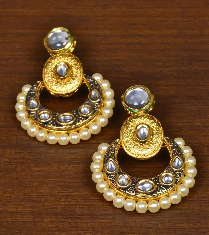 Kundan embellished pearl and meenakari worked designer earrings 217ed166