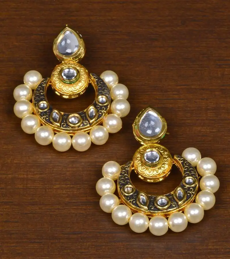Kundan embellished pearl and meenakari worked designer earrings 217ed167
