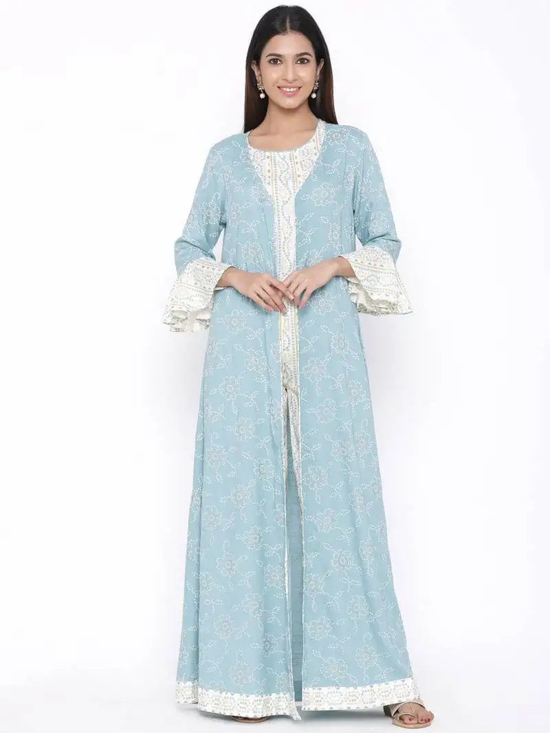 Blue woven viscose rayon kurti-trouser