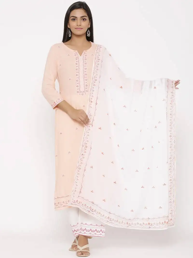 Pink woven viscose rayon palazzo-kurta