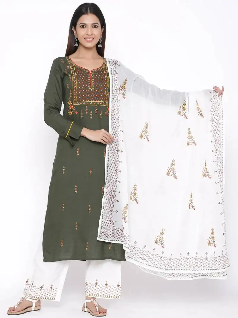 Green woven viscose rayon palazzo-kurta