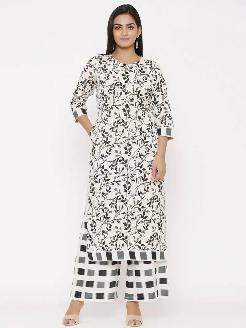 Grey woven viscose rayon palazzo-kurta