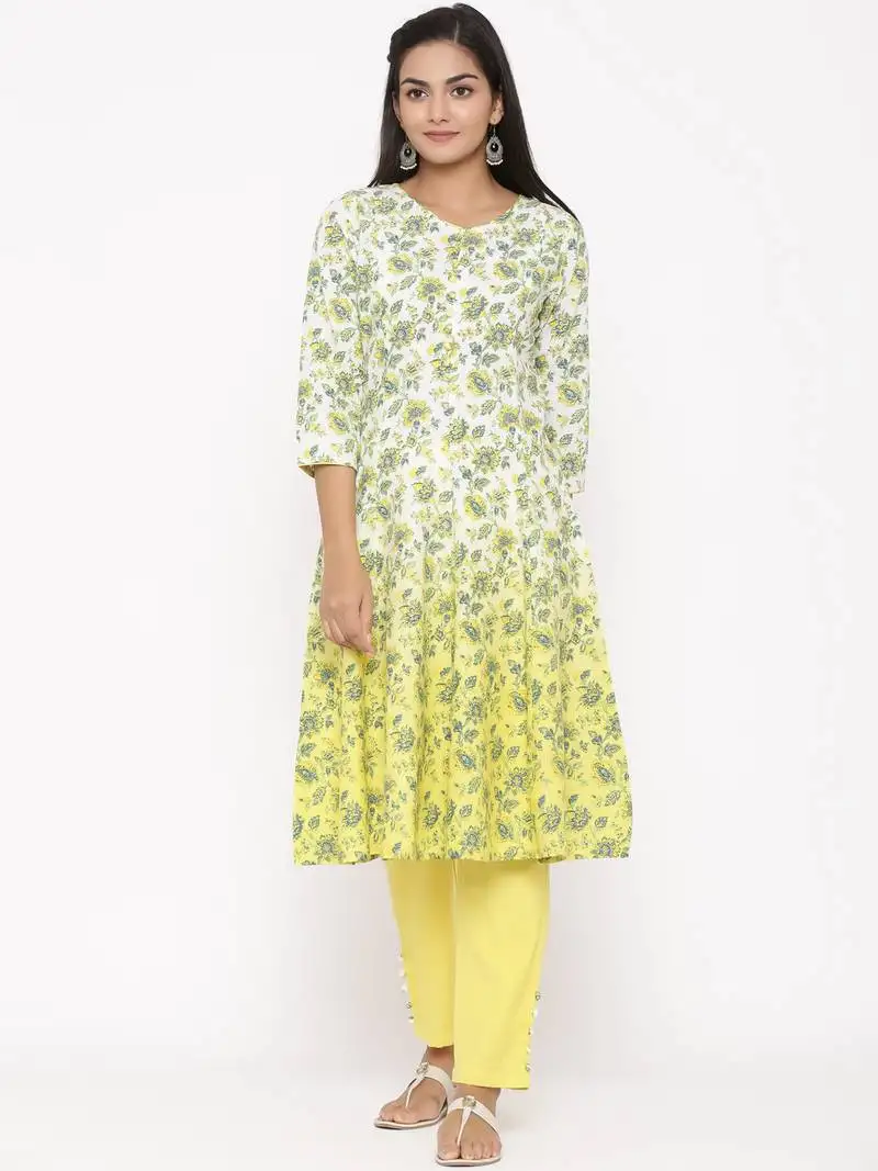 Yellow woven viscose rayon kurti-trouser