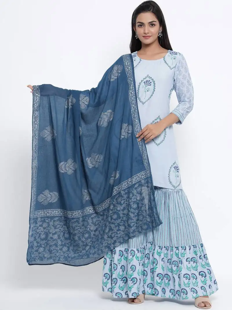 Blue woven viscose rayon palazzo-kurta