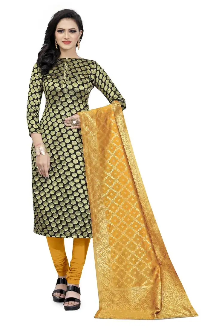Black jacquard art silk salwar unstitched