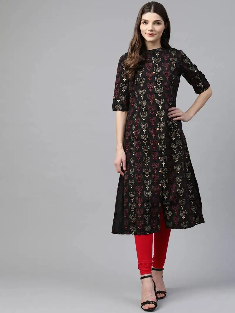 Black printed cotton ethnic-kurtis