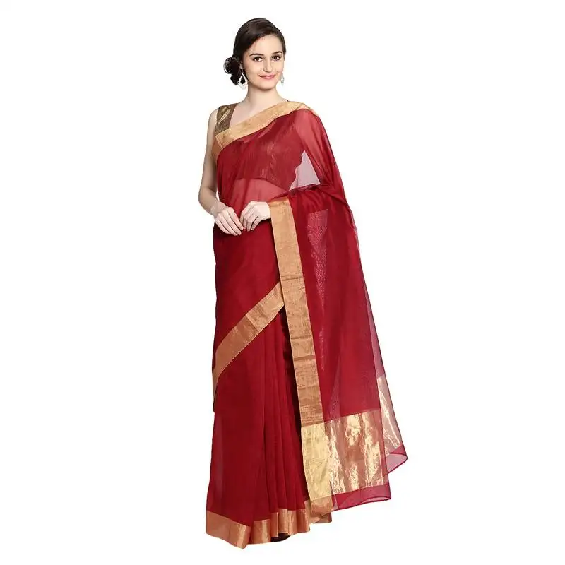 Maroon hand woven chanderi saree with blouse