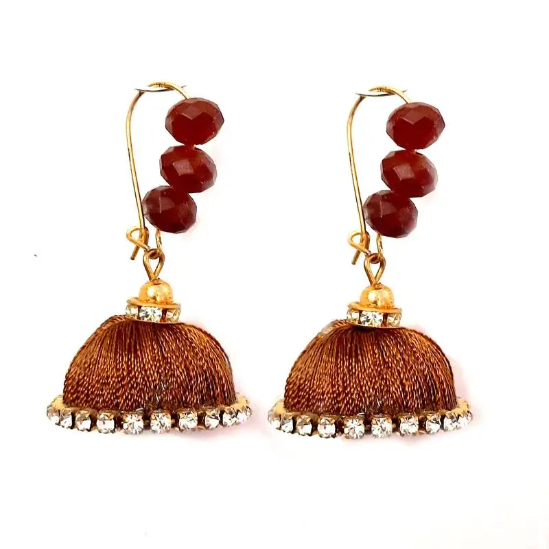 Orange crystal jhumkas