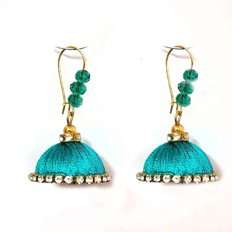 Green crystal jhumkas