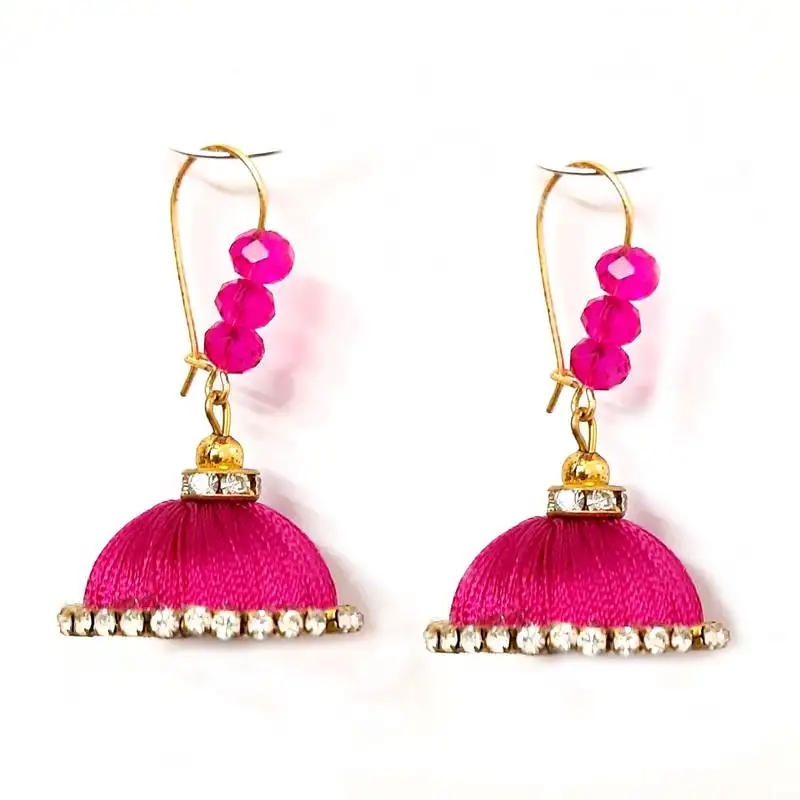 Pink crystal jhumkas