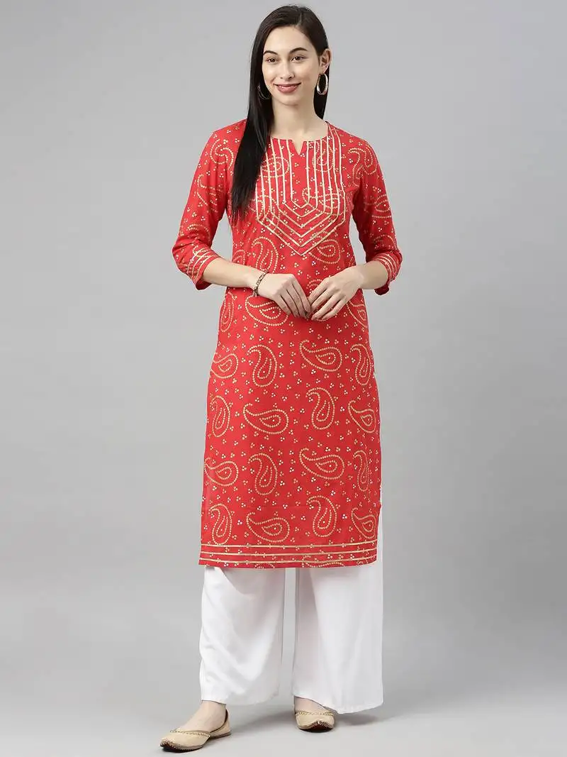 Light-red printed cotton cotton-kurtis