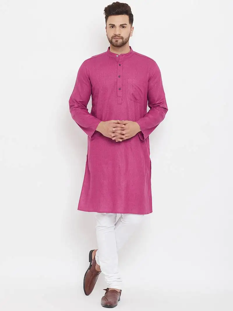 Purple plain cotton men-kurtas