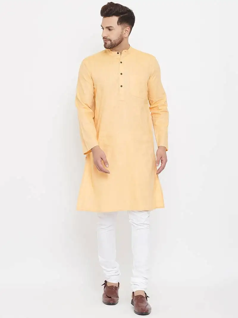 Yellow plain cotton men-kurtas