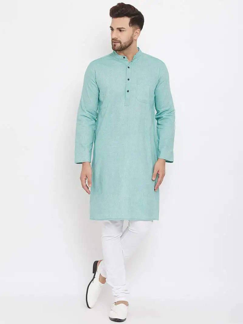 Green plain cotton men-kurtas