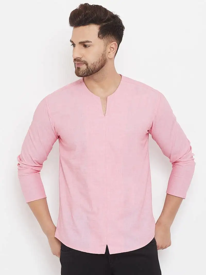 Pink plain cotton men-kurtas