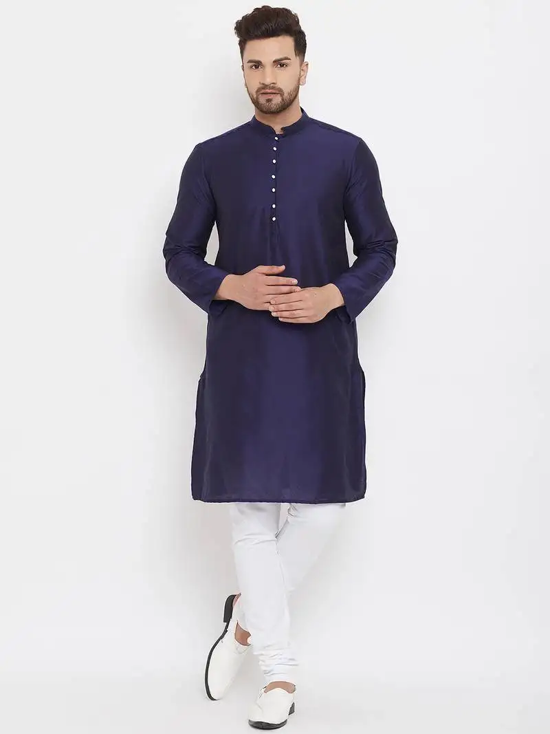 BlueX000d plain polyester men-kurtas