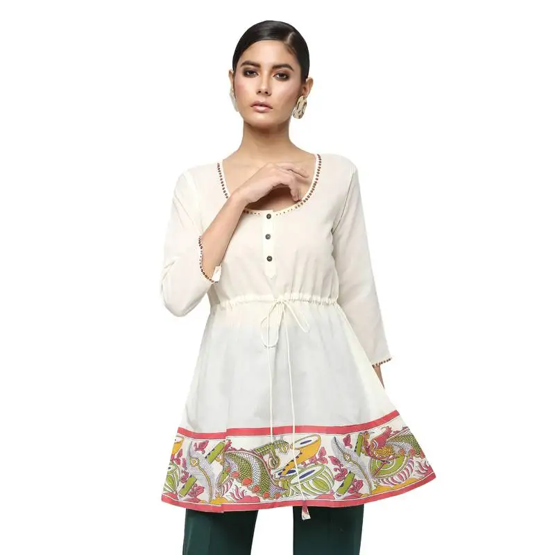 Ivory printed cotton cotton-kurtis
