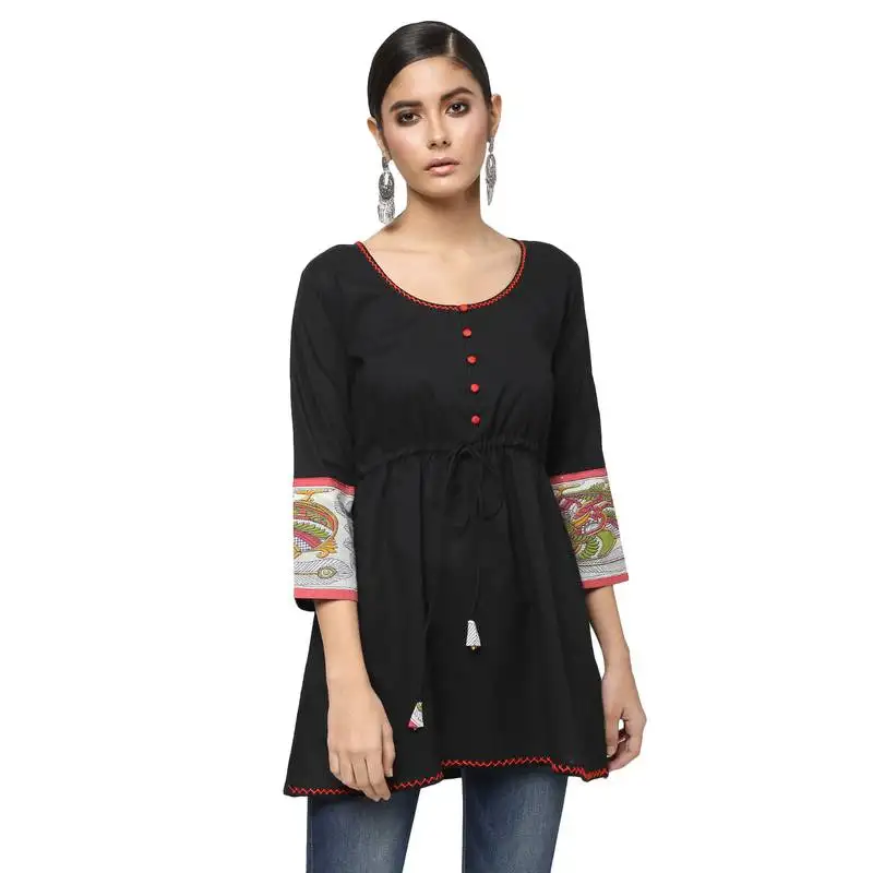 Black kalamkari cotton tunic - kurtis