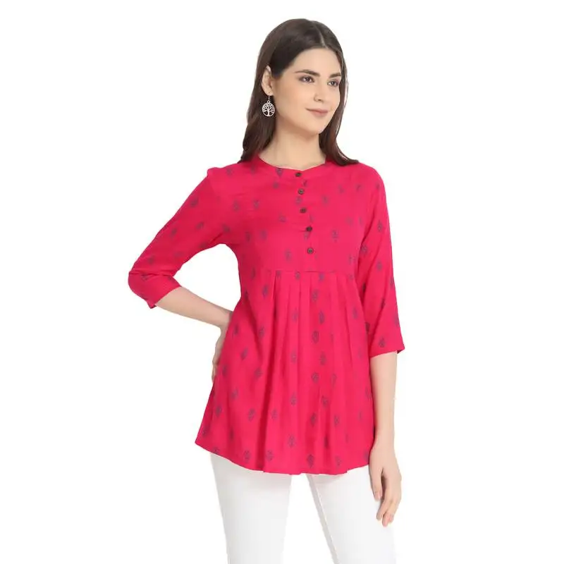 Pink printed rayon ethnic-kurtis
