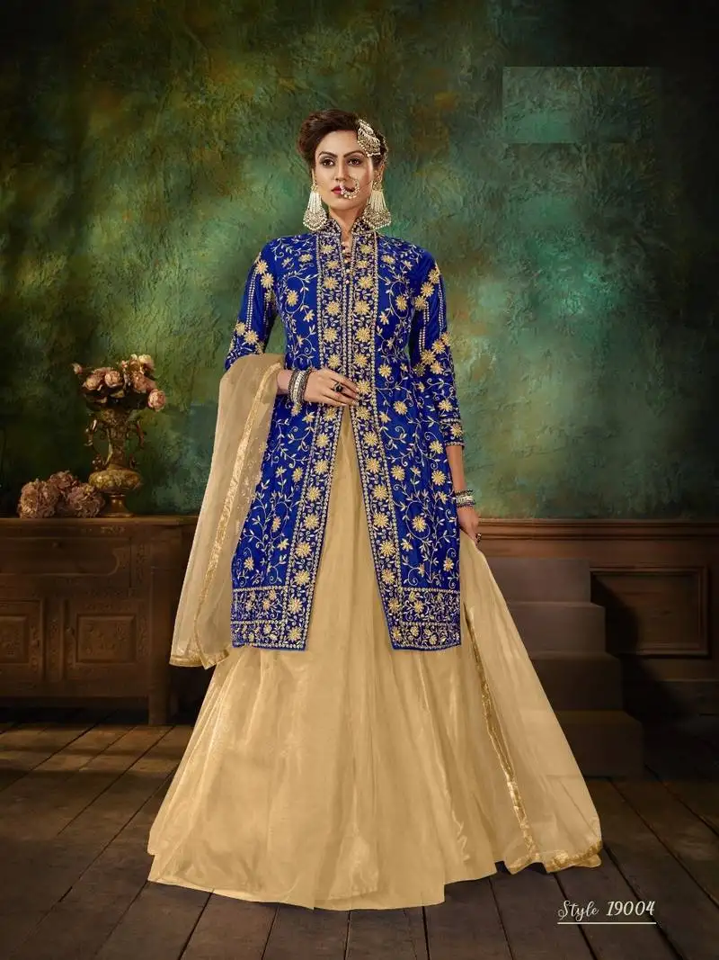 Blue embroidered velvet salwar semi stitched