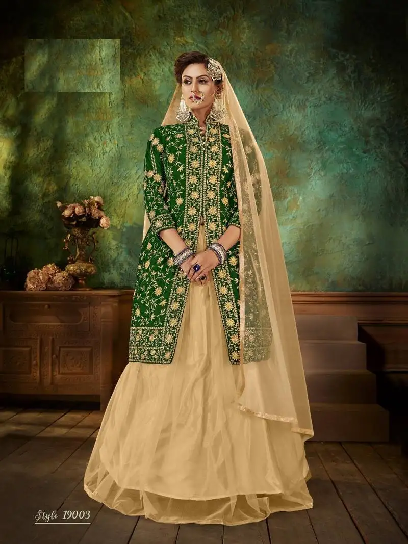 Green embroidered velvet salwar semi stitched