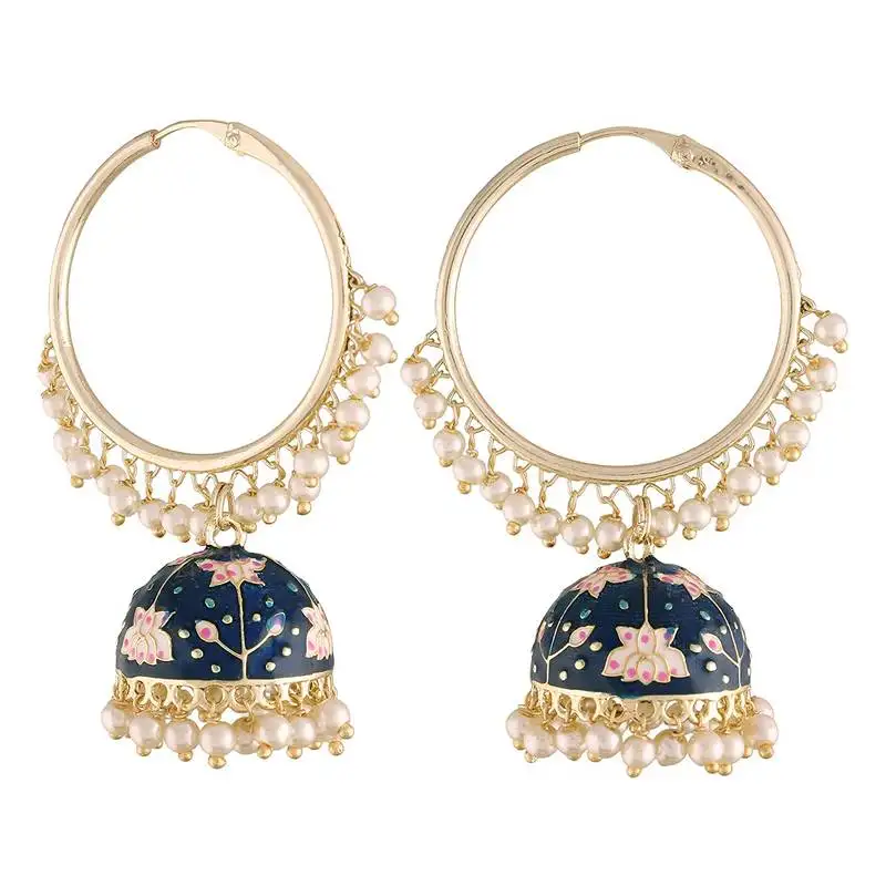 traditional handcrafted enamelled jhumki hoop earrings for women::Girls (e2915bl)