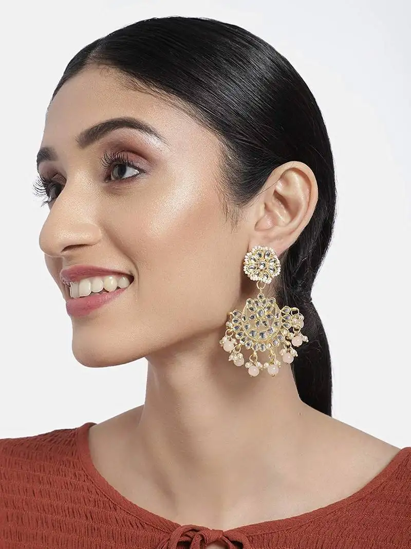 Matt finish chandbali earrings handcrafted kundan & pearl