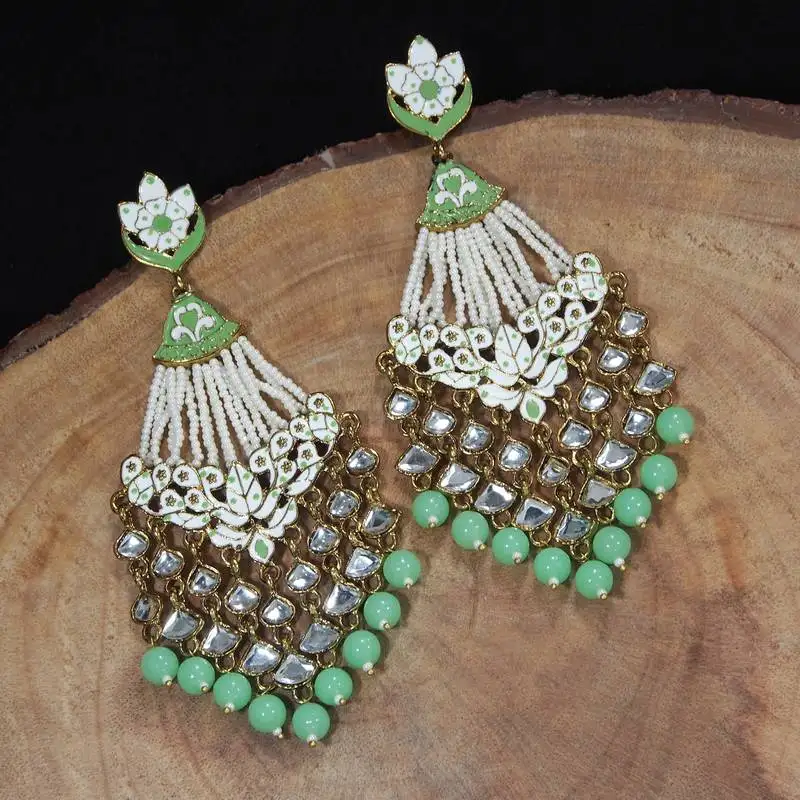 Ethnic meenakari dangler earrings studded with kundan