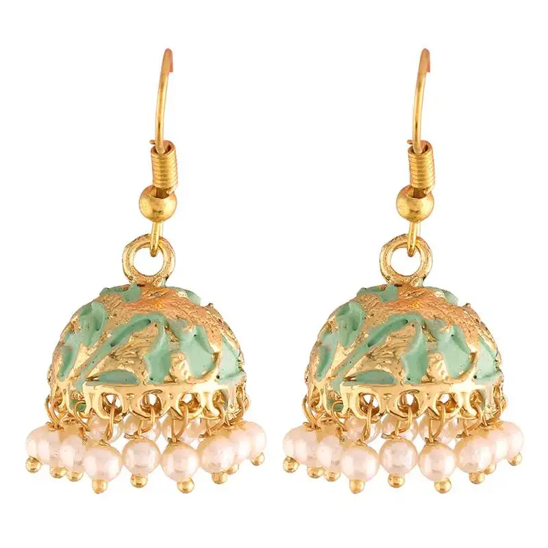 Traditional handcrafted meena work jhumka earring glided with pearls