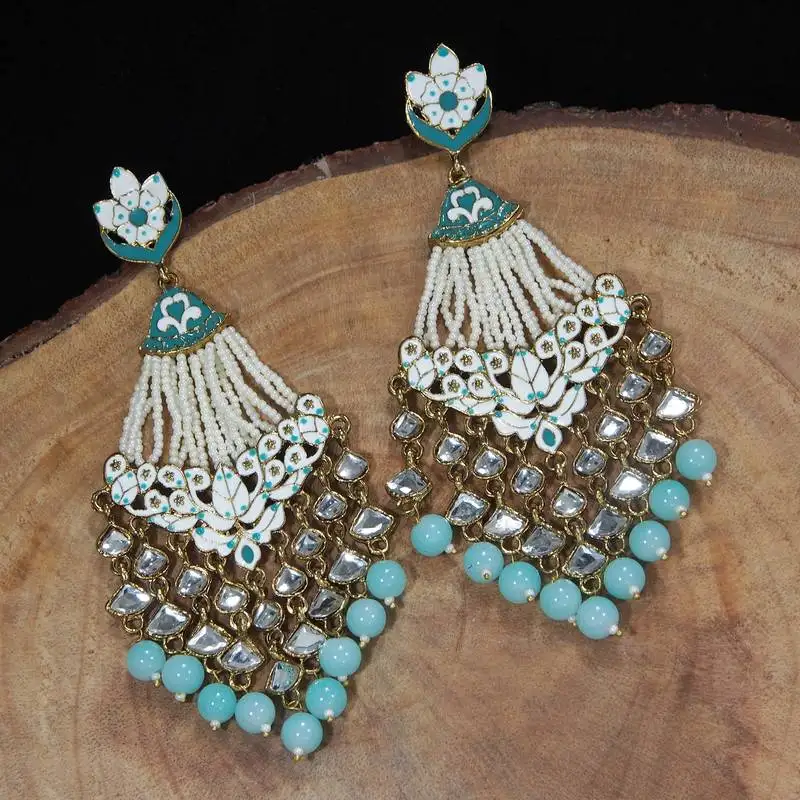 Traditional handcrafted meena work earring glided with kundan & pearls