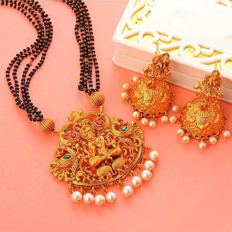 Golden south-indian-laxmi temple jewellery set
