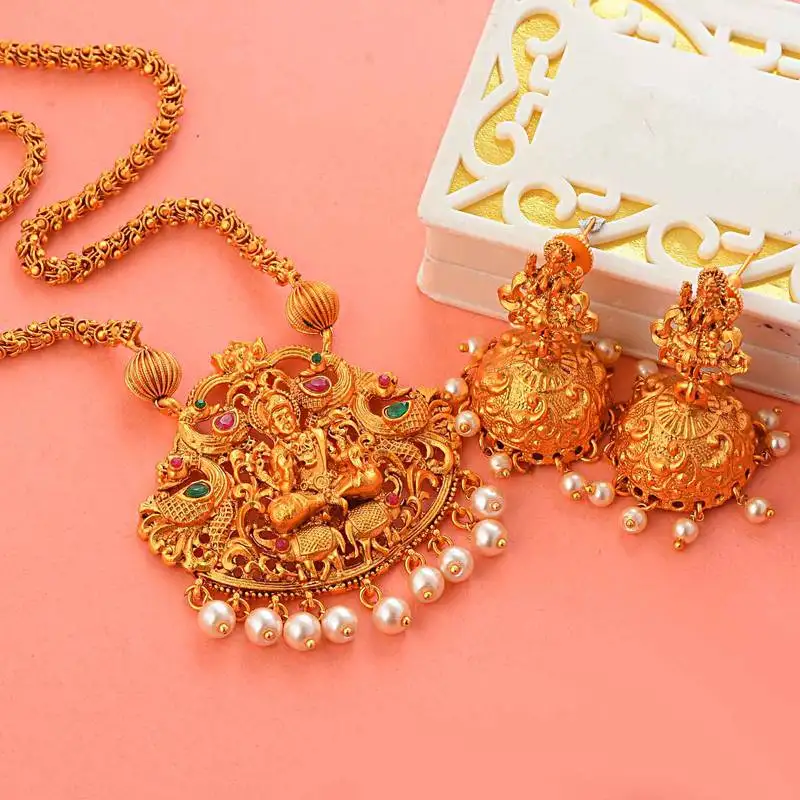 Traditional gold plated matt finish south-indian-jewellery set