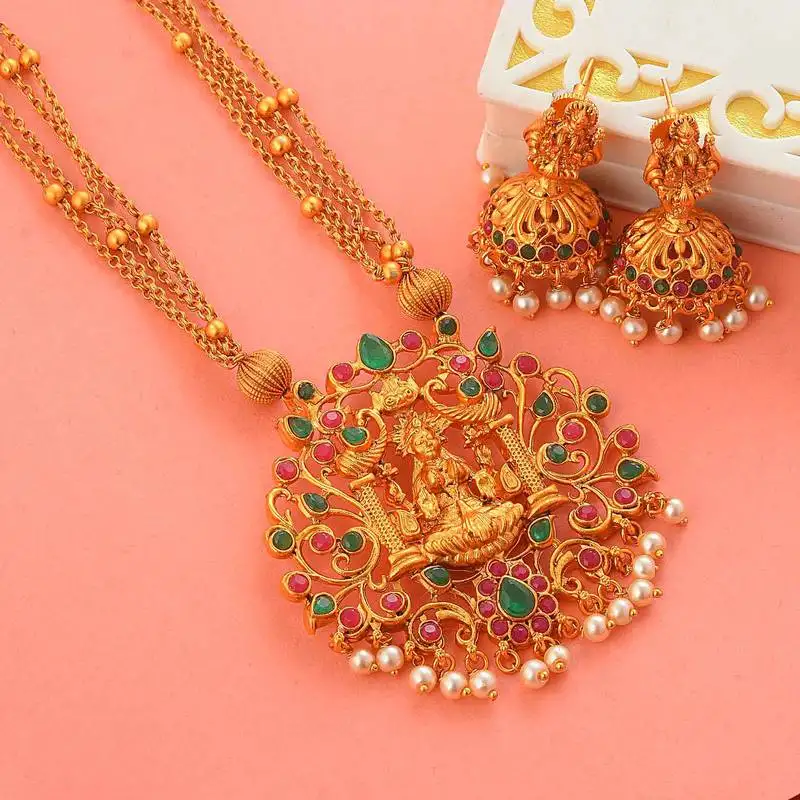 Laxmi inspired ruby green south-indian-temple-jewellery set