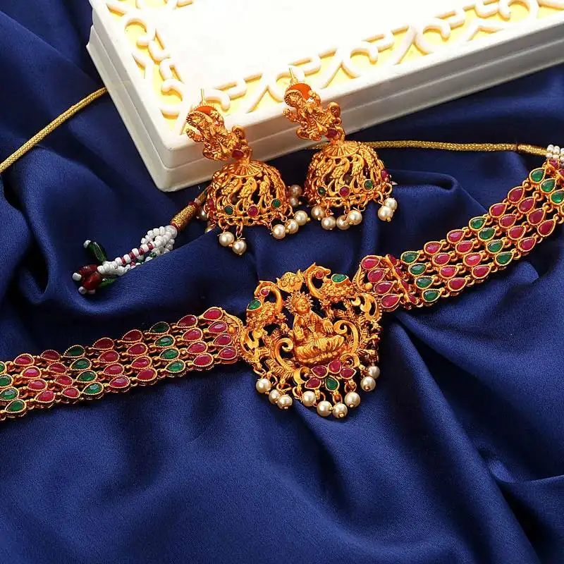 Laxmi inspired matt finish south-indian-temple-jewellery set