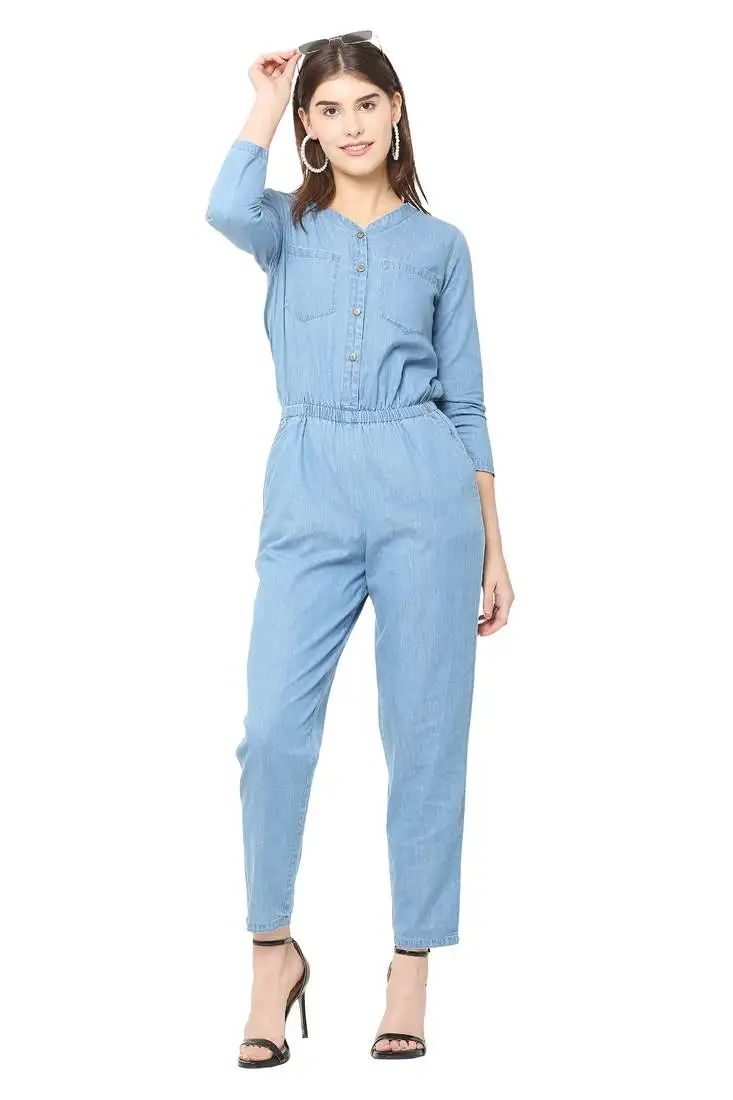 Blue plain denim tops